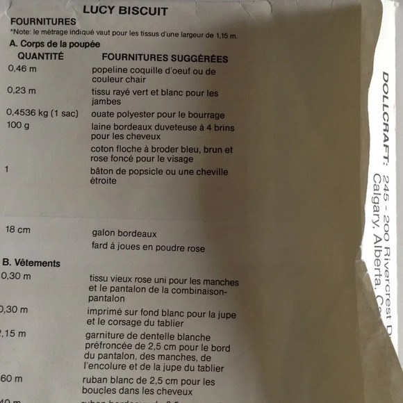 Dollcraft Pattern # 102 Vintage 1982 Candy Family Lollipop Lucy Biscuit Rag Doll - Picture 4 of 6